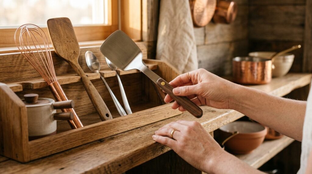 Close-up detail shot of hands carefully selecting a single p