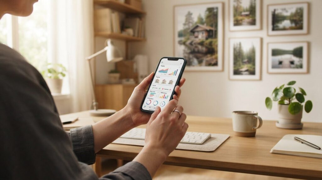 Realistic photo of a persons hands holding a smartphone sho