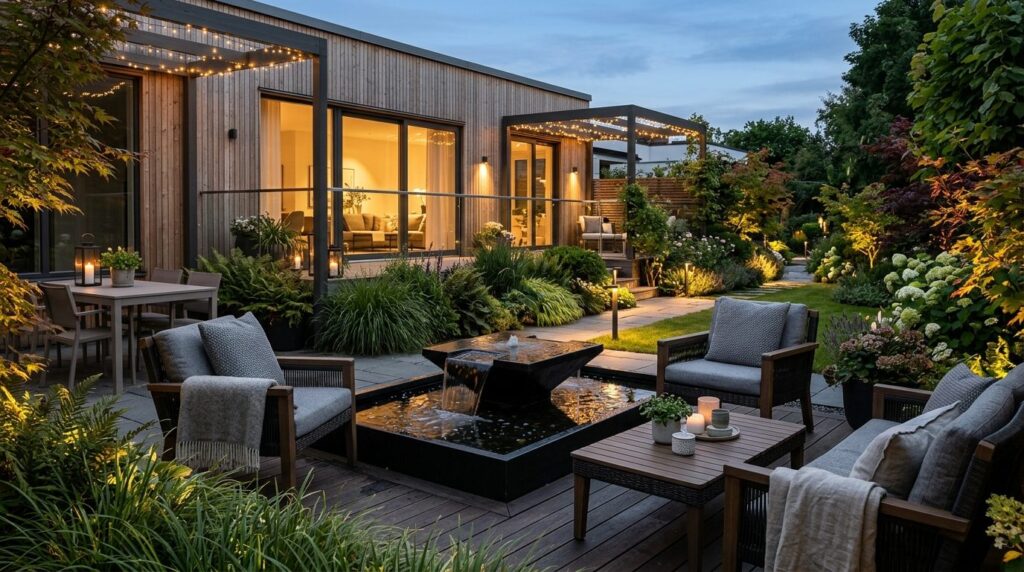 Elegant Scandinavian-style terrace setting with a minimalist